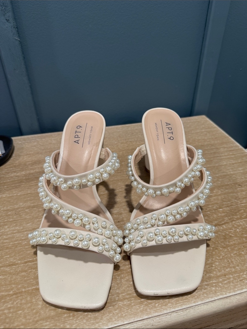 Apt. 9 Pearl-Embellished Strappy Heeled Sandals in Cream